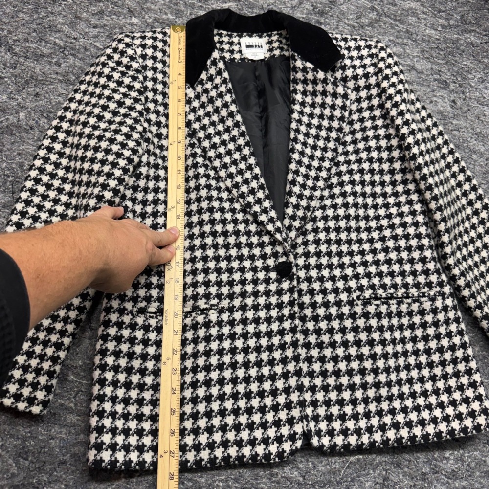 Leslie Fay Sportswear Houndstooth Blazer Black White Velvet Collar Size 12 - Picture 2 of 8